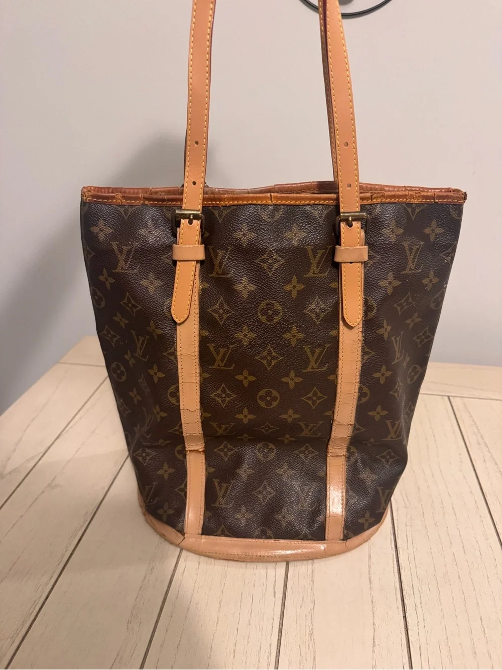Vintage Louis Vuitton Monogram Canvas Bucket Tote in Brown and Tan Leather
